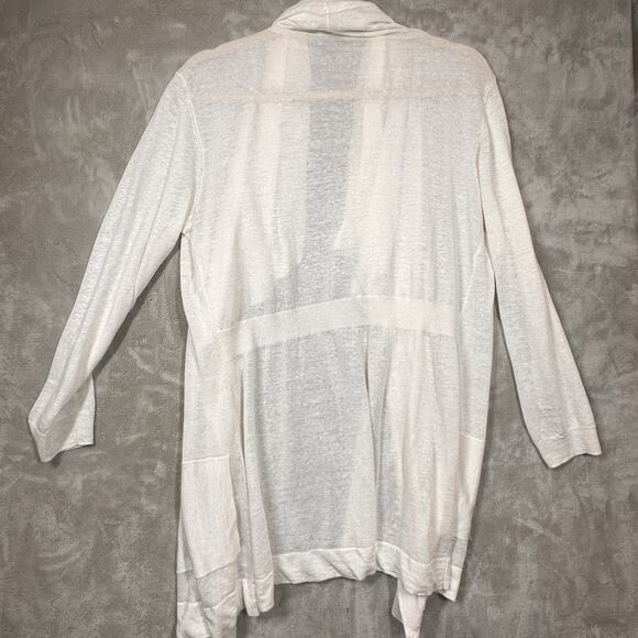 Theory White Open Front Knit Cardigan Lightweight Draped Cardigan Size Large - Picture 4 of 7